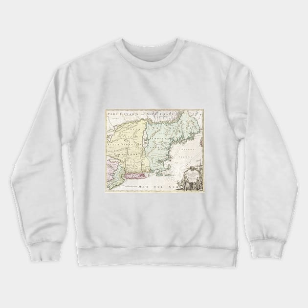 Vintage Map of New England (1716) Crewneck Sweatshirt by Bravuramedia